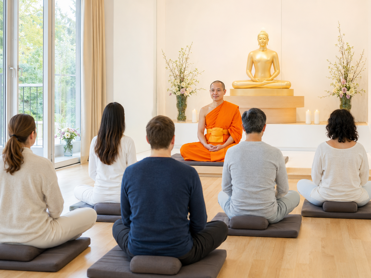 Dhammakaya-Mönch leitet eine Meditationsgruppe an